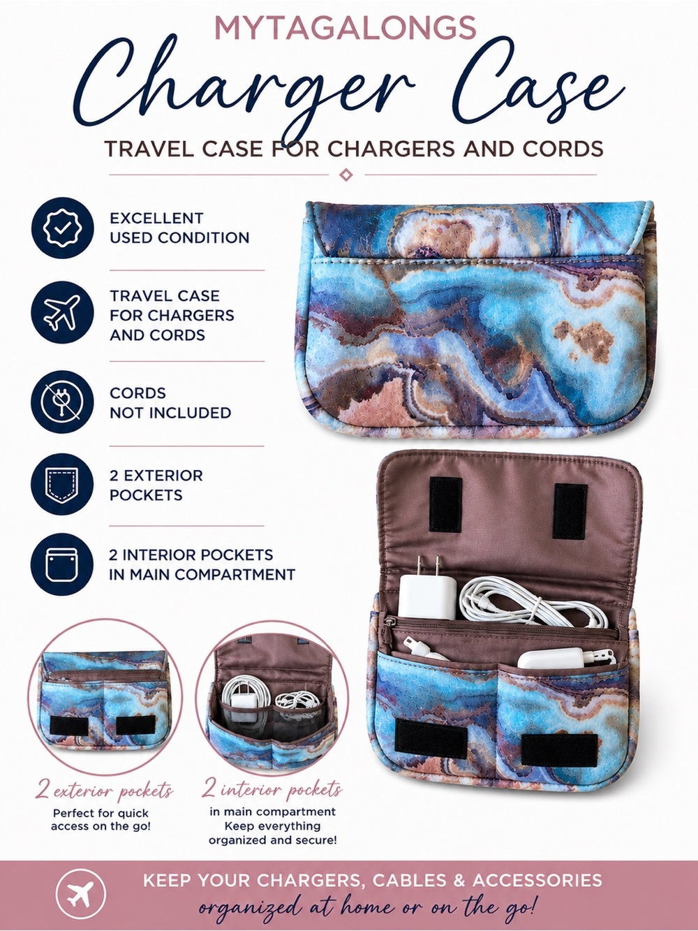 MYTAGALONGS Travel Charger Case Cord Organizer Tech Accessory Pouch